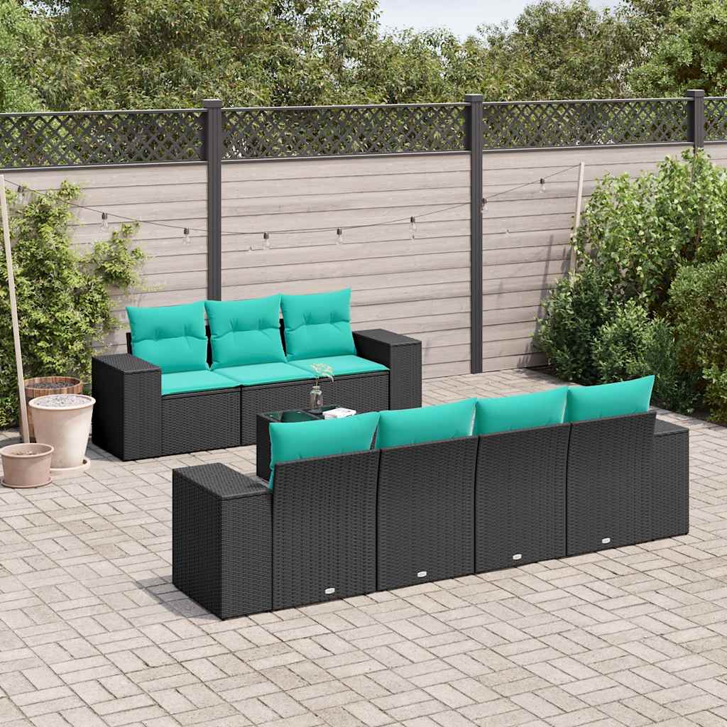 8-delige tuinbankset met kussens, zwart polyrotan is nu te koop bij PeponiXL, paradijselijk wonen!