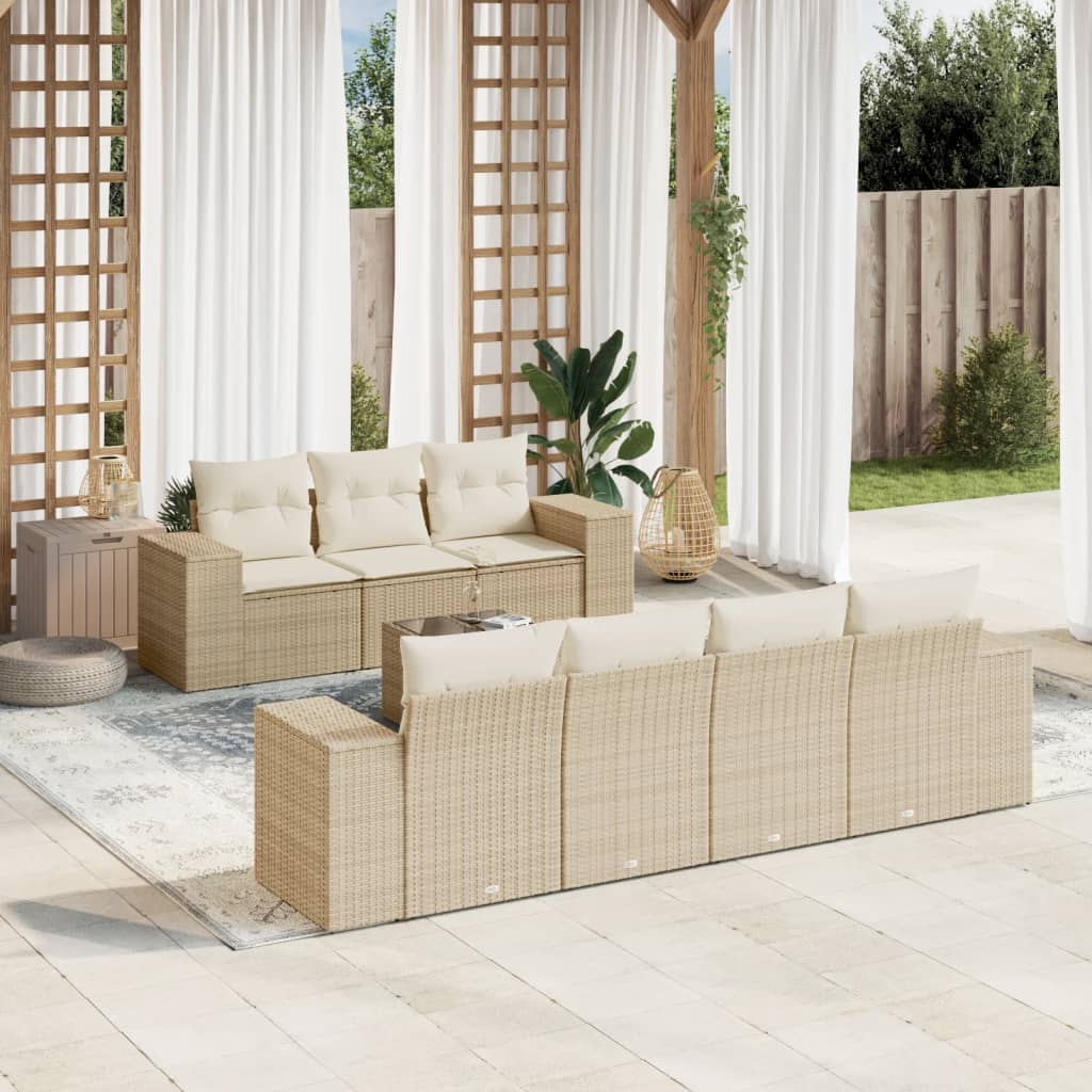 8-delige Loungeset met kussens poly rattan beige is nu te koop bij PeponiXL, paradijselijk wonen!