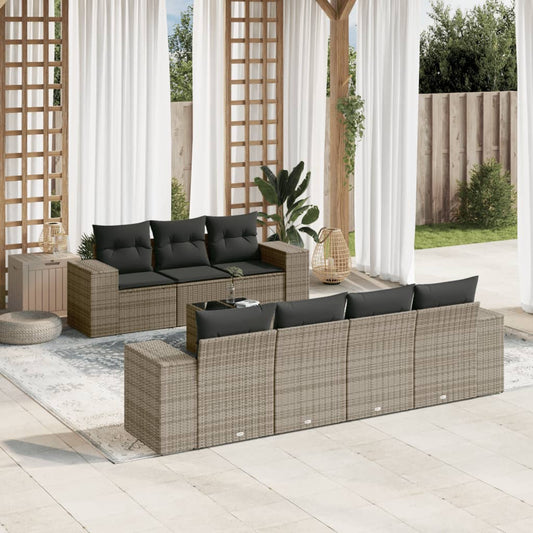 8-delige Loungeset met kussens poly rattan grijs is nu te koop bij PeponiXL, paradijselijk wonen!