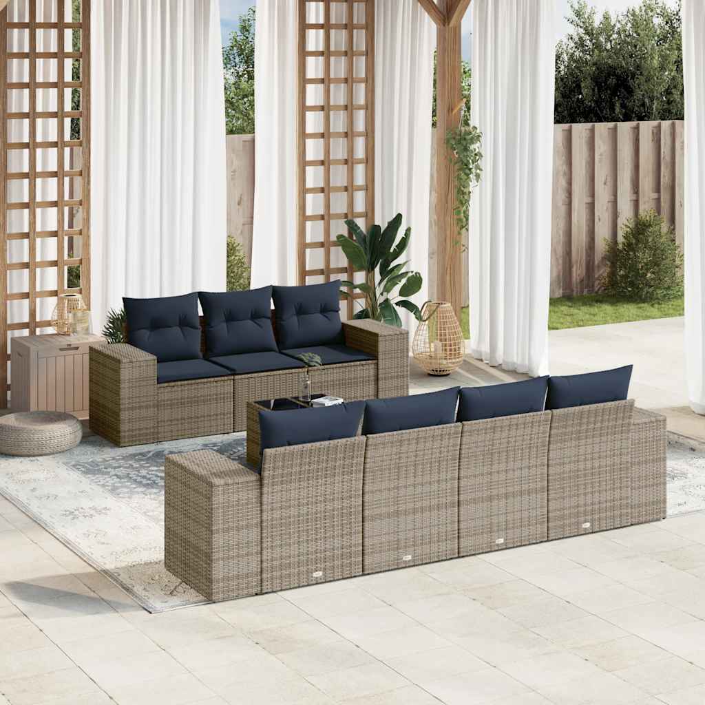 8-delige tuinbankset met kussens, grijs polyrotan is nu te koop bij PeponiXL, paradijselijk wonen!