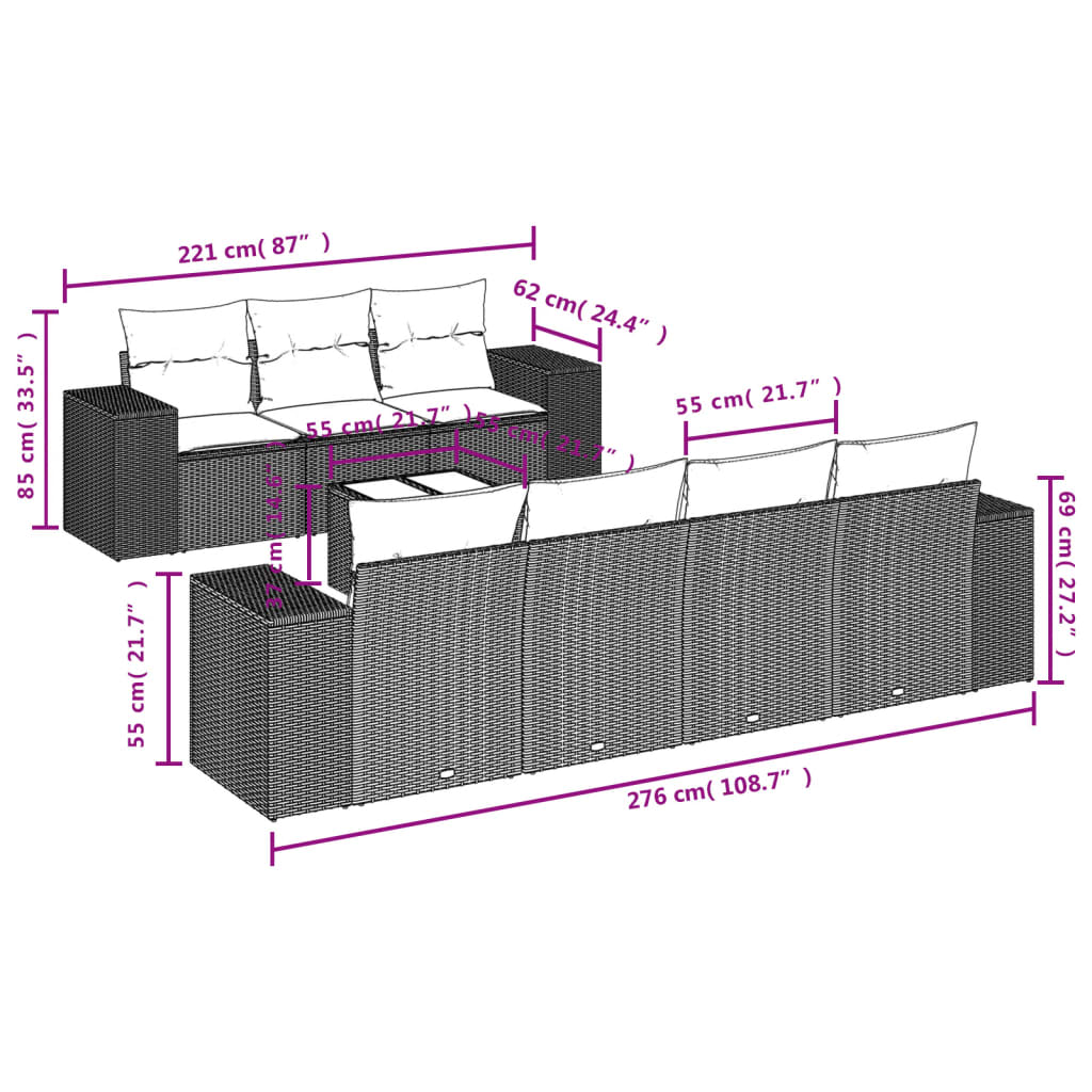 8-delige Loungeset met kussens poly rattan lichtgrijs is nu te koop bij PeponiXL, paradijselijk wonen!