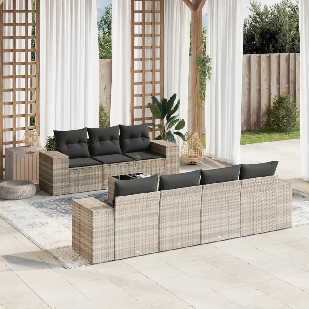 8-delige Loungeset met kussens poly rattan lichtgrijs is nu te koop bij PeponiXL, paradijselijk wonen!