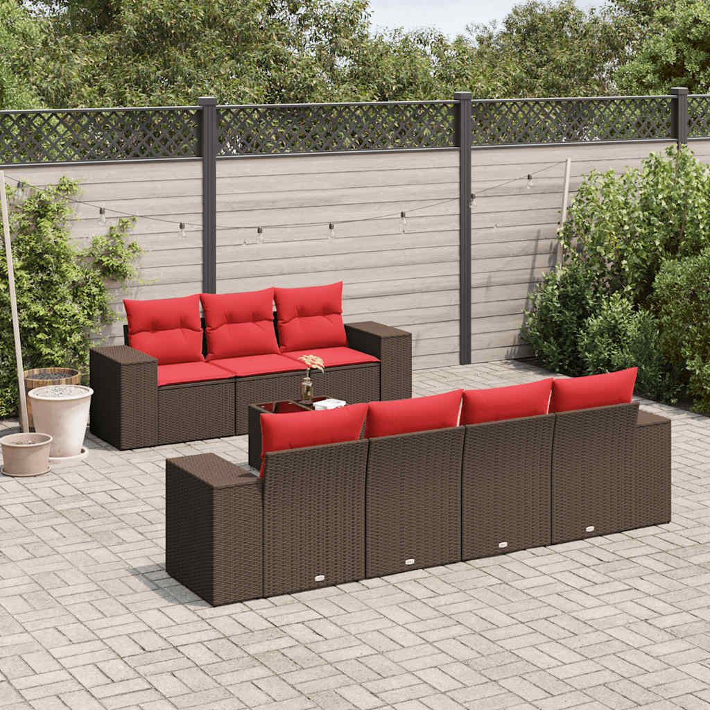 8-delige tuinbankset met kussens, bruin polyrotan is nu te koop bij PeponiXL, paradijselijk wonen!