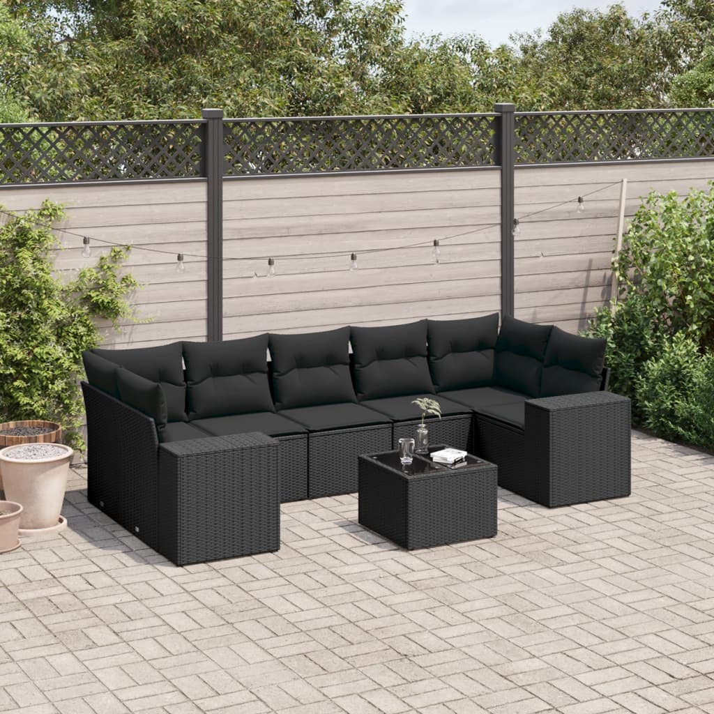 8-delige Loungeset met kussens poly rattan zwart is nu te koop bij PeponiXL, paradijselijk wonen!