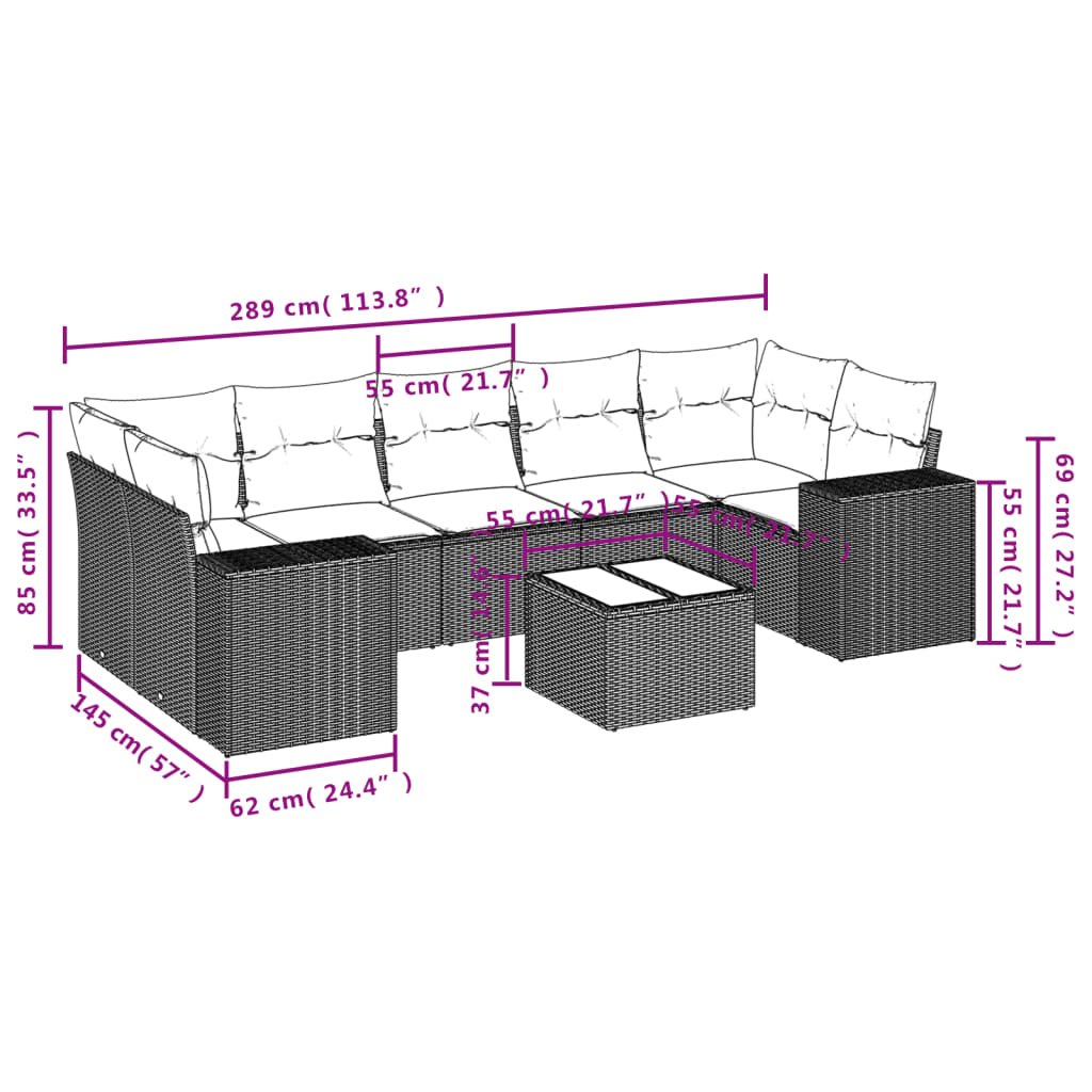 8-delige Loungeset met kussens poly rattan zwart is nu te koop bij PeponiXL, paradijselijk wonen!