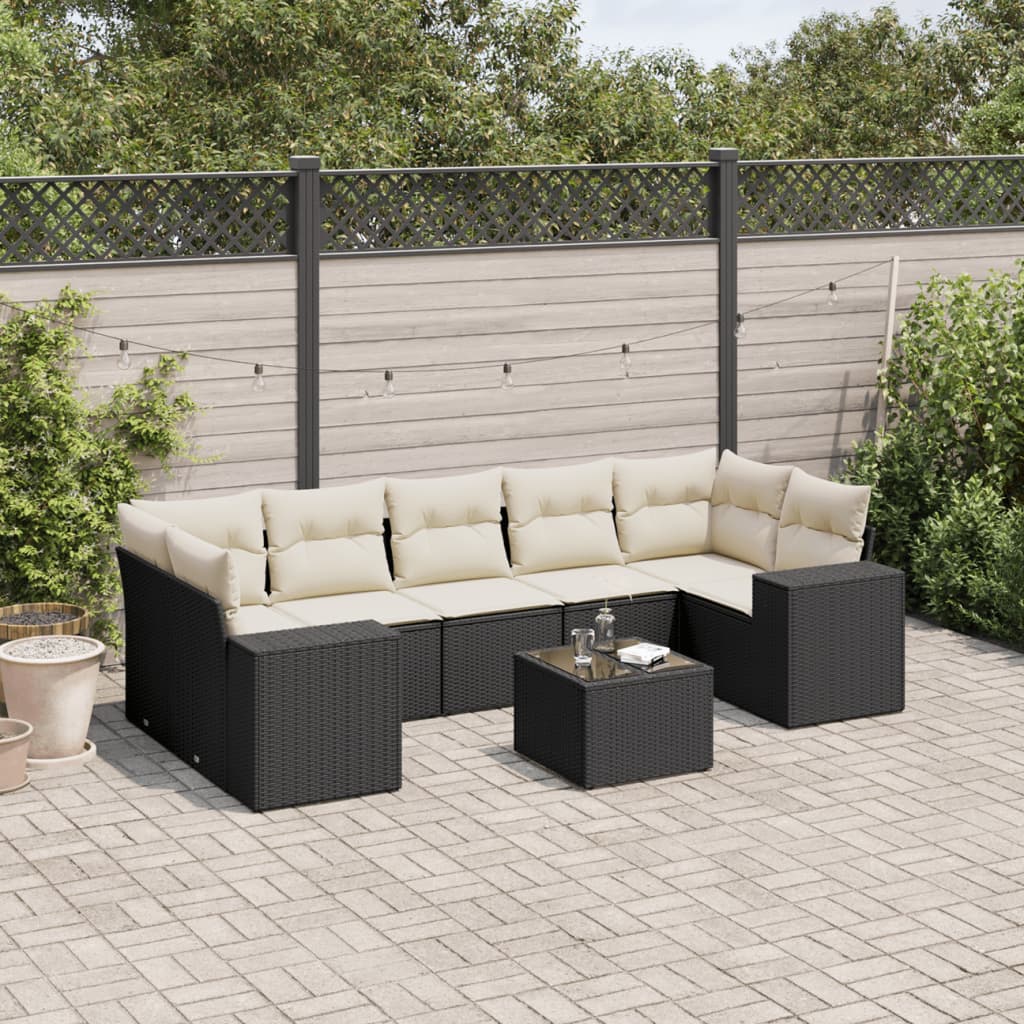 8-delige Loungeset met kussens poly rattan zwart is nu te koop bij PeponiXL, paradijselijk wonen!