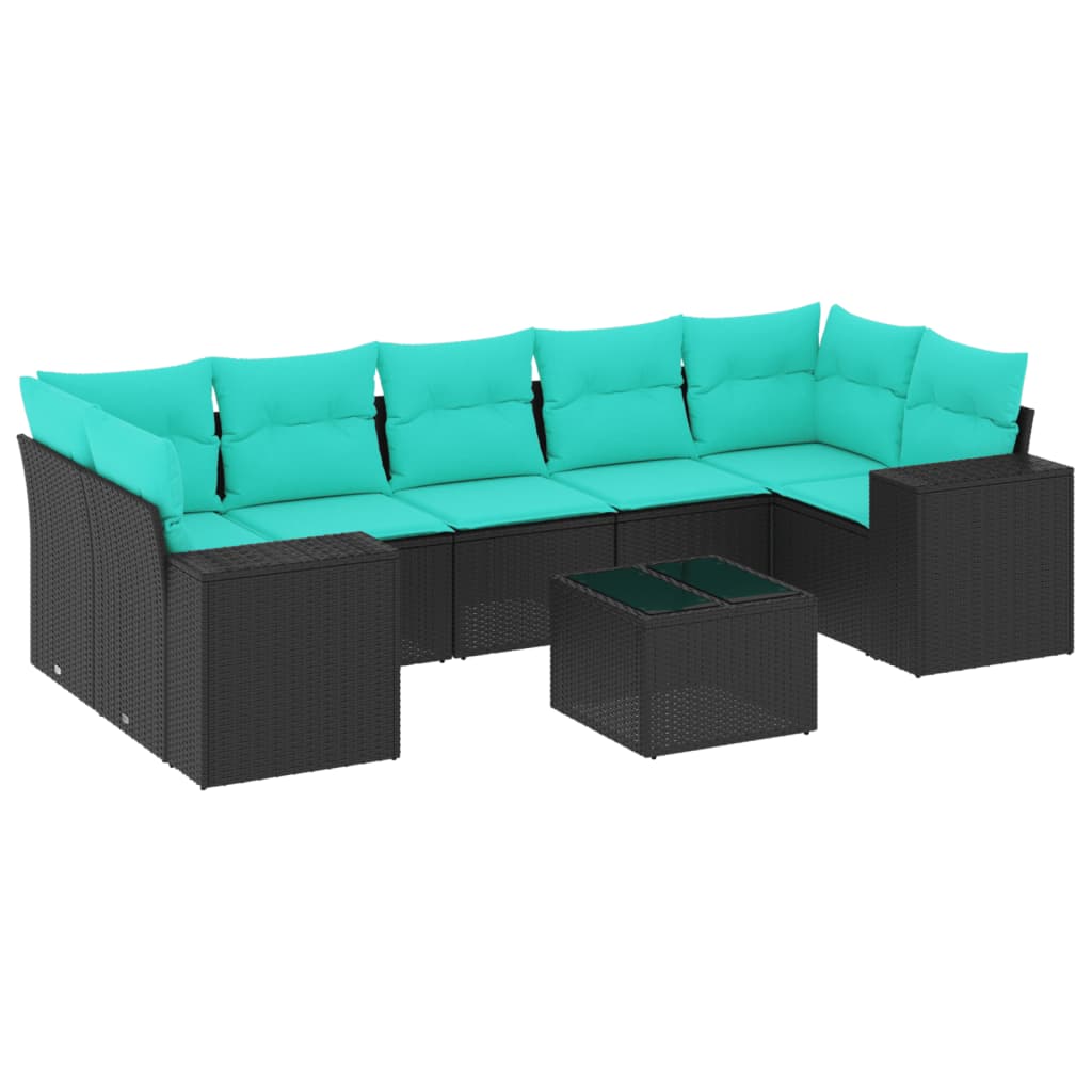 8-delige tuinbankset met kussens, zwart polyrotan is nu te koop bij PeponiXL, paradijselijk wonen!