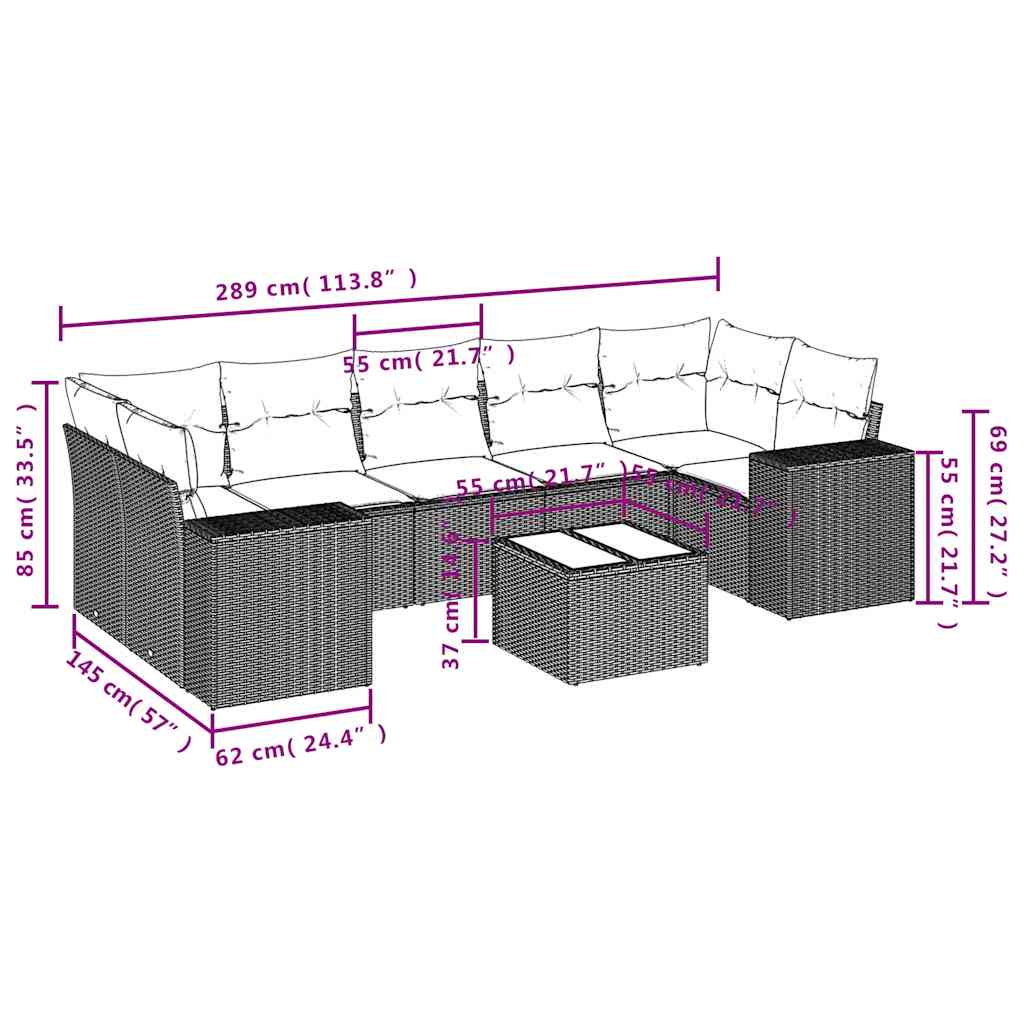 8-delige tuinbankset met kussens, zwart polyrotan is nu te koop bij PeponiXL, paradijselijk wonen!