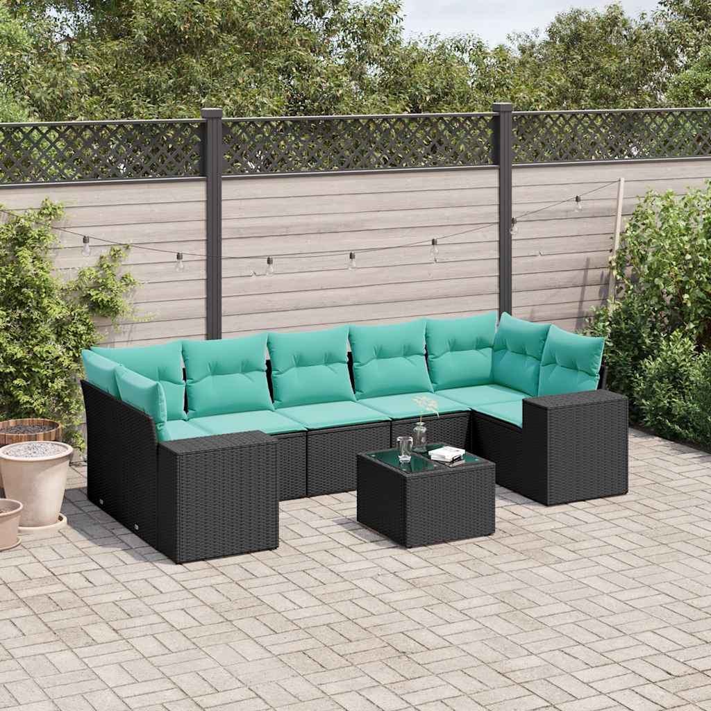8-delige tuinbankset met kussens, zwart polyrotan is nu te koop bij PeponiXL, paradijselijk wonen!