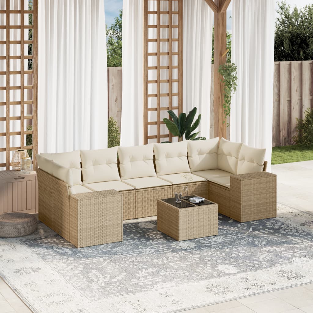 8-delige Loungeset met kussens poly rattan beige is nu te koop bij PeponiXL, paradijselijk wonen!