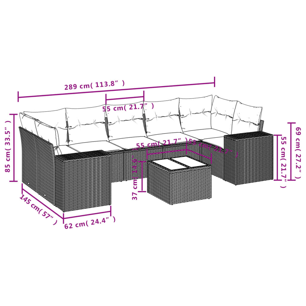 8-delige Loungeset met kussens poly rattan grijs is nu te koop bij PeponiXL, paradijselijk wonen!