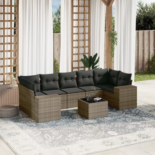 8-delige Loungeset met kussens poly rattan grijs is nu te koop bij PeponiXL, paradijselijk wonen!