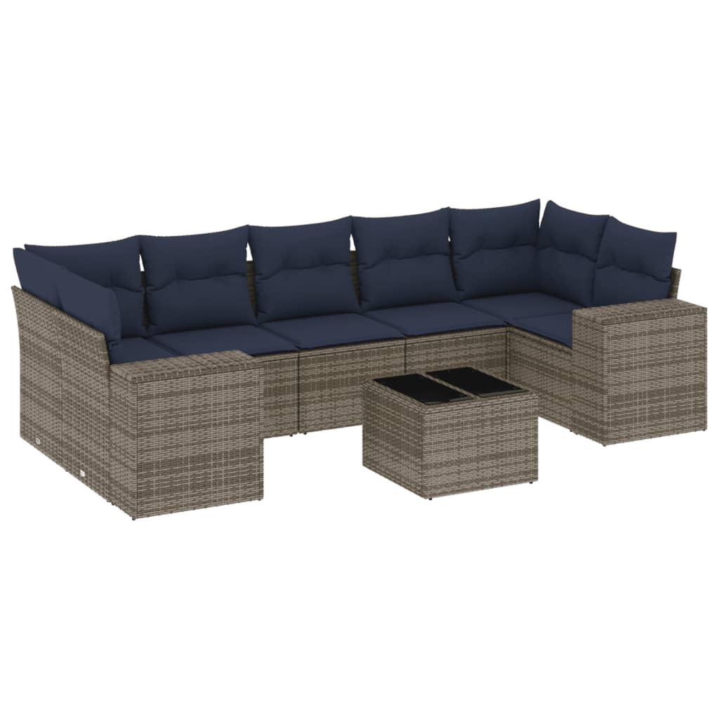 8-delige tuinbankset met kussens, grijs polyrotan is nu te koop bij PeponiXL, paradijselijk wonen!