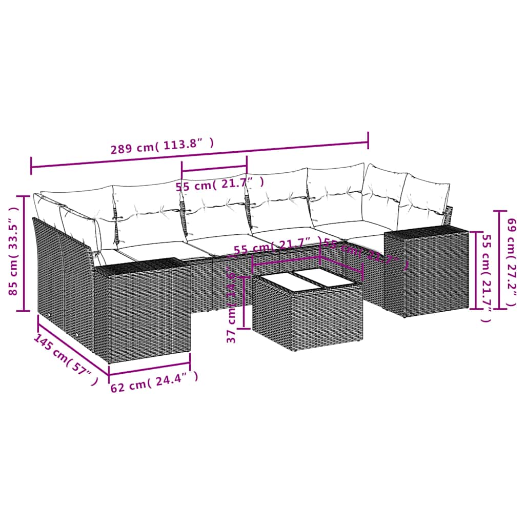 8-delige tuinbankset met kussens, grijs polyrotan is nu te koop bij PeponiXL, paradijselijk wonen!