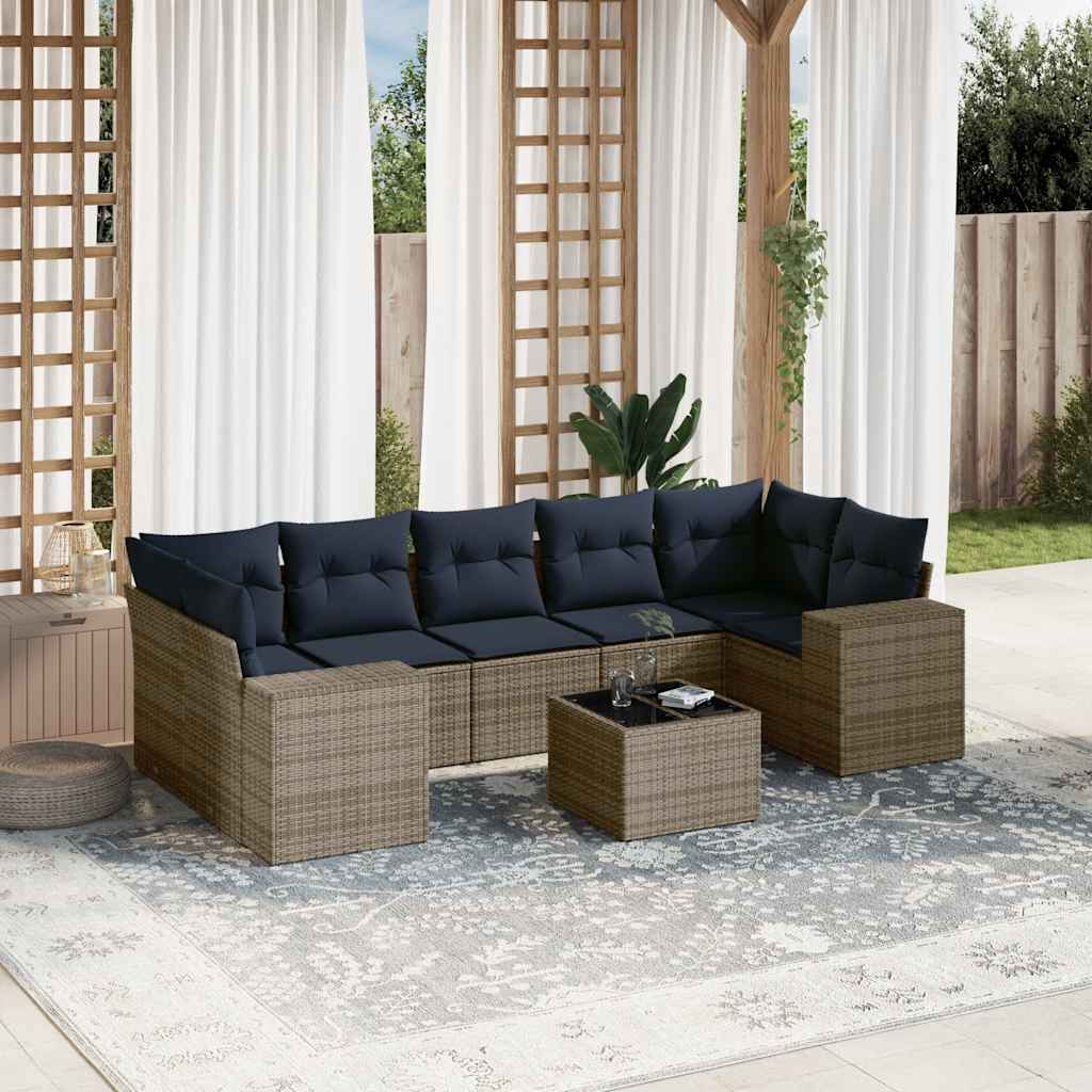 8-delige tuinbankset met kussens, grijs polyrotan is nu te koop bij PeponiXL, paradijselijk wonen!