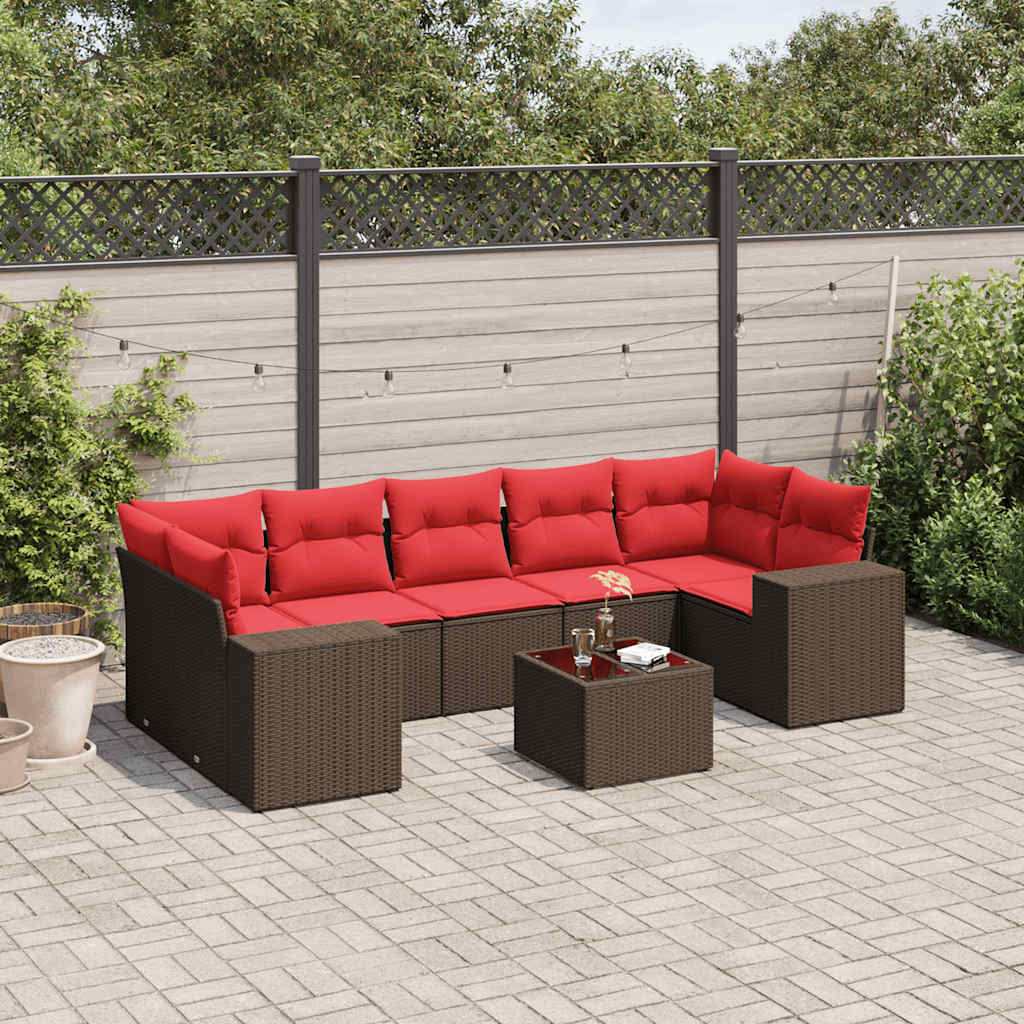 8-delige tuinbankset met kussens, bruin polyrotan is nu te koop bij PeponiXL, paradijselijk wonen!
