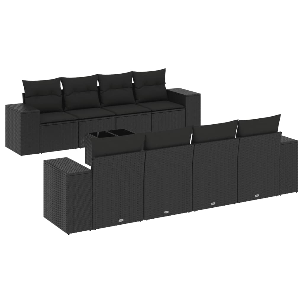 9-delige Loungeset met kussens poly rattan zwart is nu te koop bij PeponiXL, paradijselijk wonen!