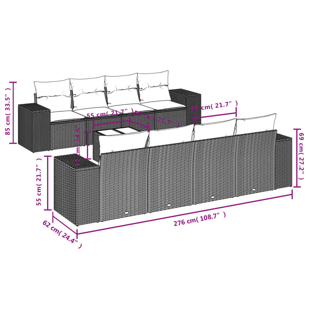 9-delige Loungeset met kussens poly rattan zwart is nu te koop bij PeponiXL, paradijselijk wonen!