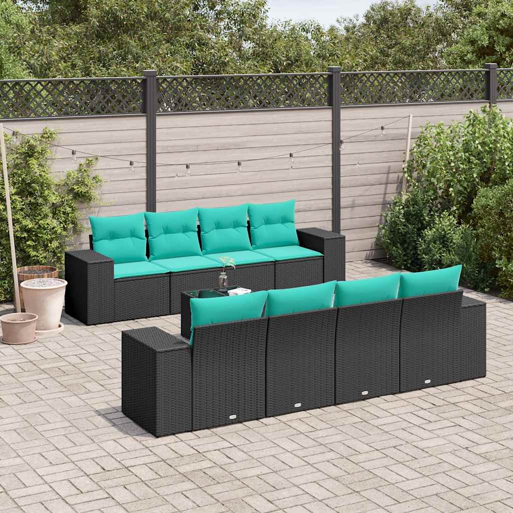 9-delige tuinbankset met kussens van zwart polyrotan is nu te koop bij PeponiXL, paradijselijk wonen!
