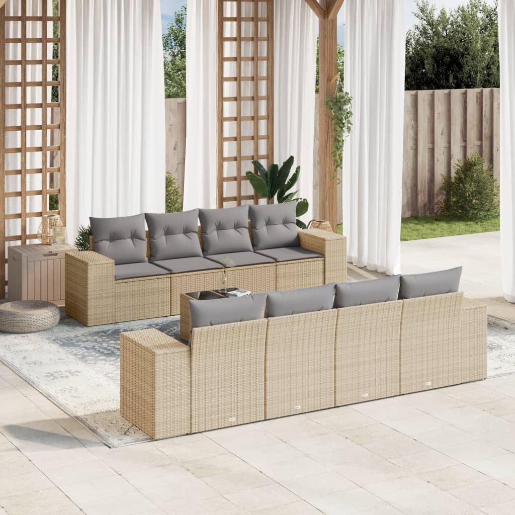 9-delige Loungeset met kussens poly rattan beige is nu te koop bij PeponiXL, paradijselijk wonen!