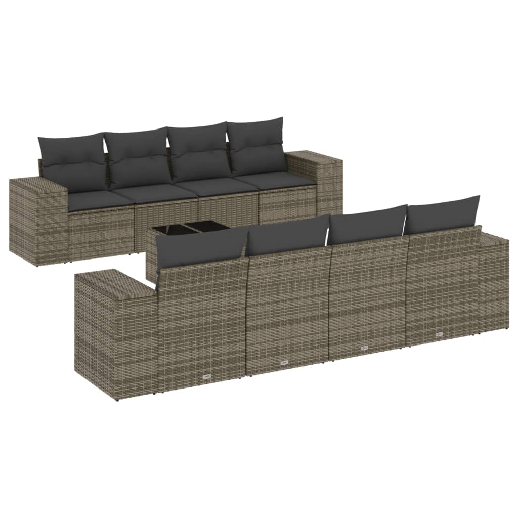 9-delige Loungeset met kussens poly rattan grijs is nu te koop bij PeponiXL, paradijselijk wonen!