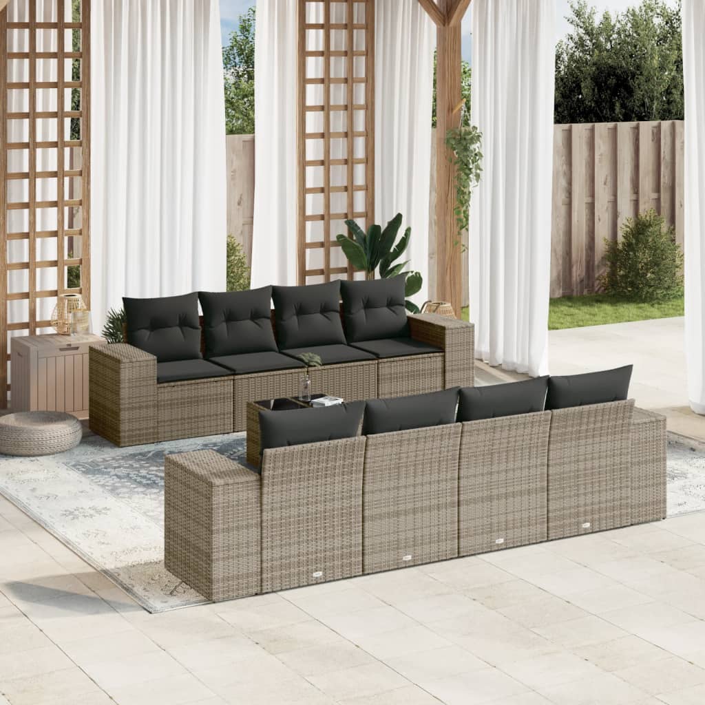 9-delige Loungeset met kussens poly rattan grijs is nu te koop bij PeponiXL, paradijselijk wonen!