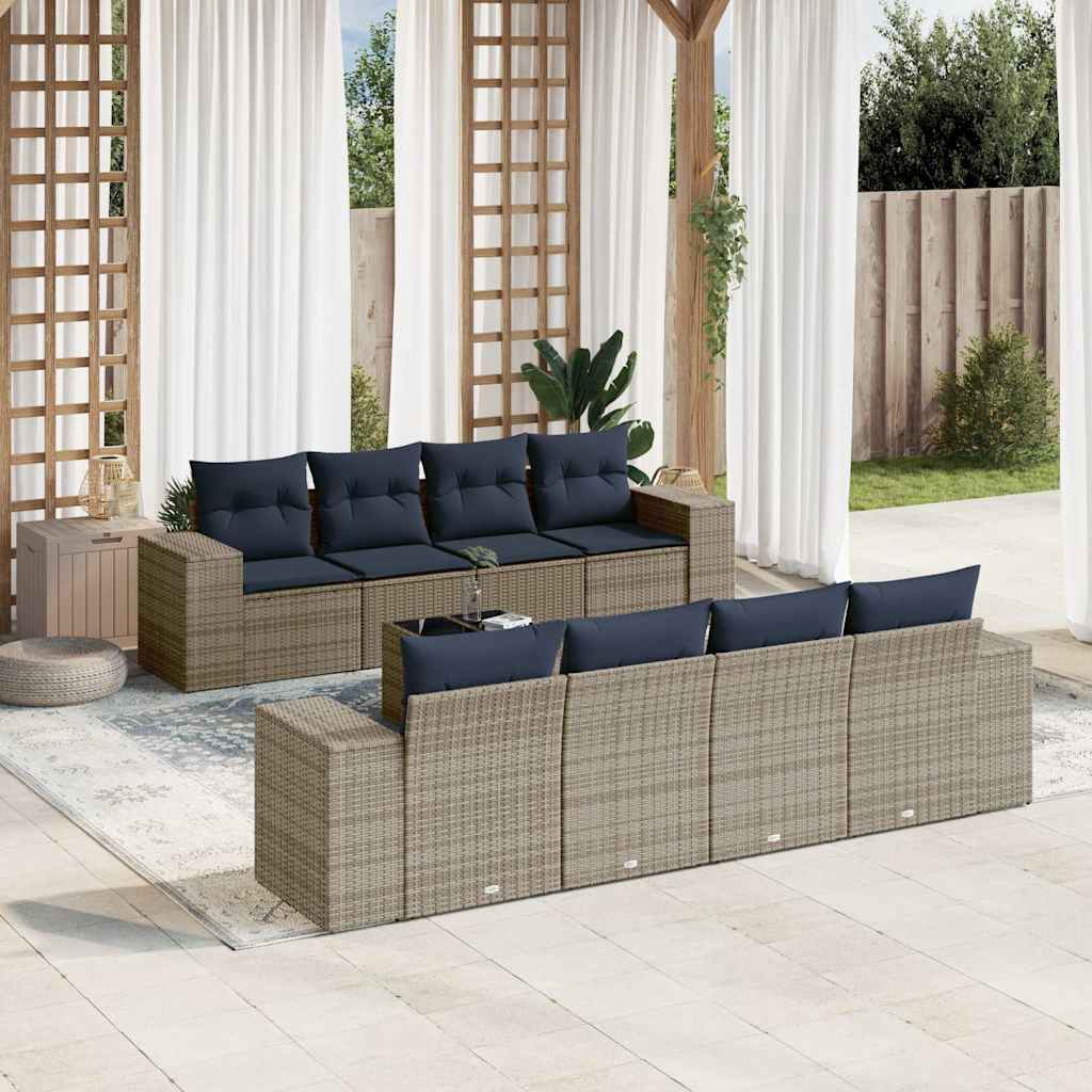 9-delige tuinbankset met kussens, grijs polyrotan is nu te koop bij PeponiXL, paradijselijk wonen!