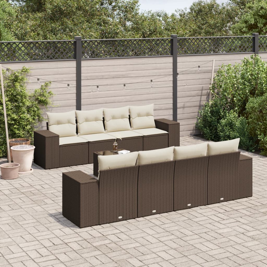 9-delige Loungeset met kussens poly rattan bruin is nu te koop bij PeponiXL, paradijselijk wonen!
