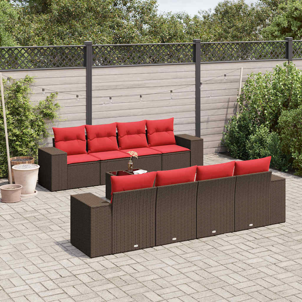 9-delige tuinbankset met kussens, bruin polyrotan is nu te koop bij PeponiXL, paradijselijk wonen!