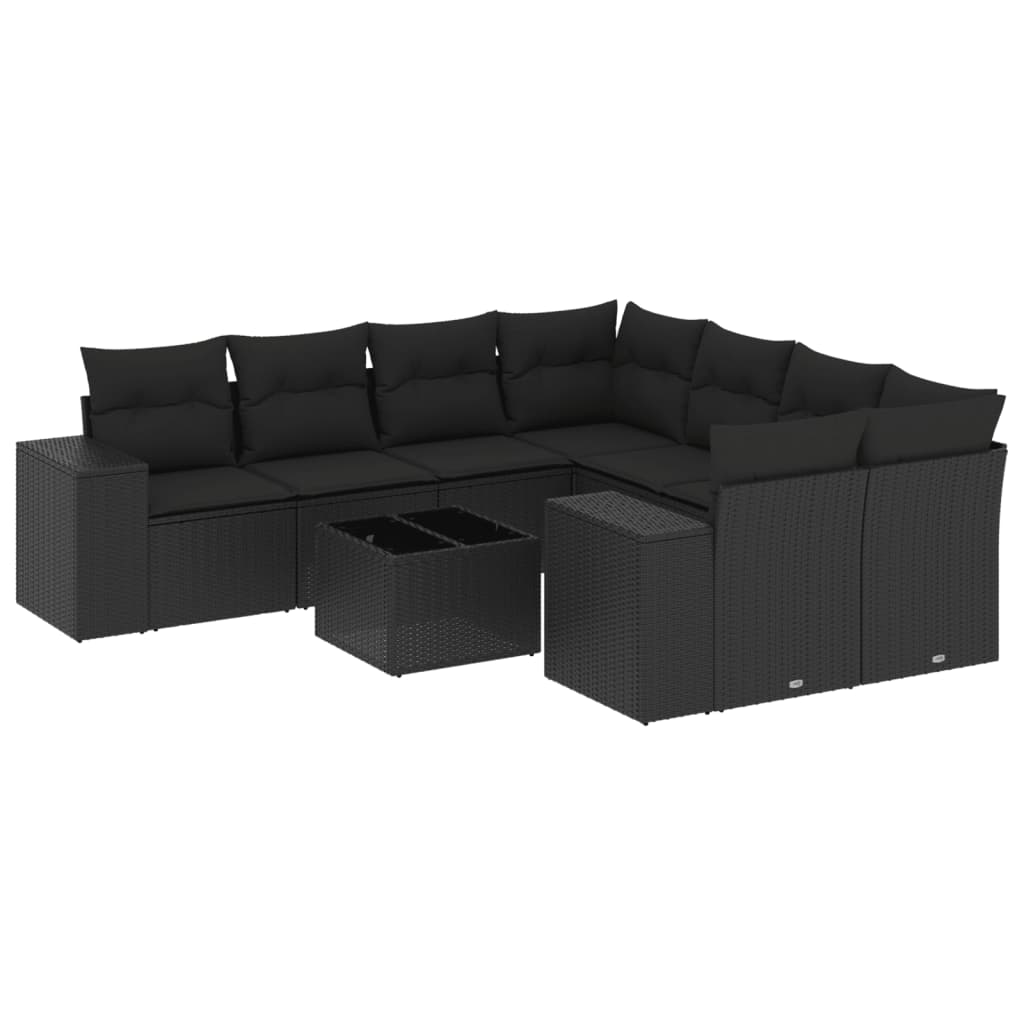 9-delige Loungeset met kussens poly rattan zwart is nu te koop bij PeponiXL, paradijselijk wonen!