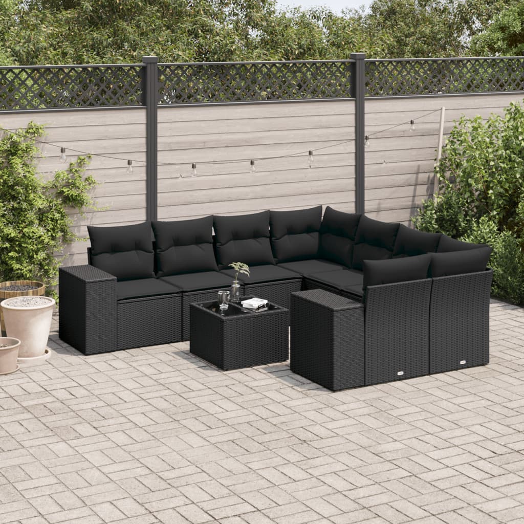 9-delige Loungeset met kussens poly rattan zwart is nu te koop bij PeponiXL, paradijselijk wonen!