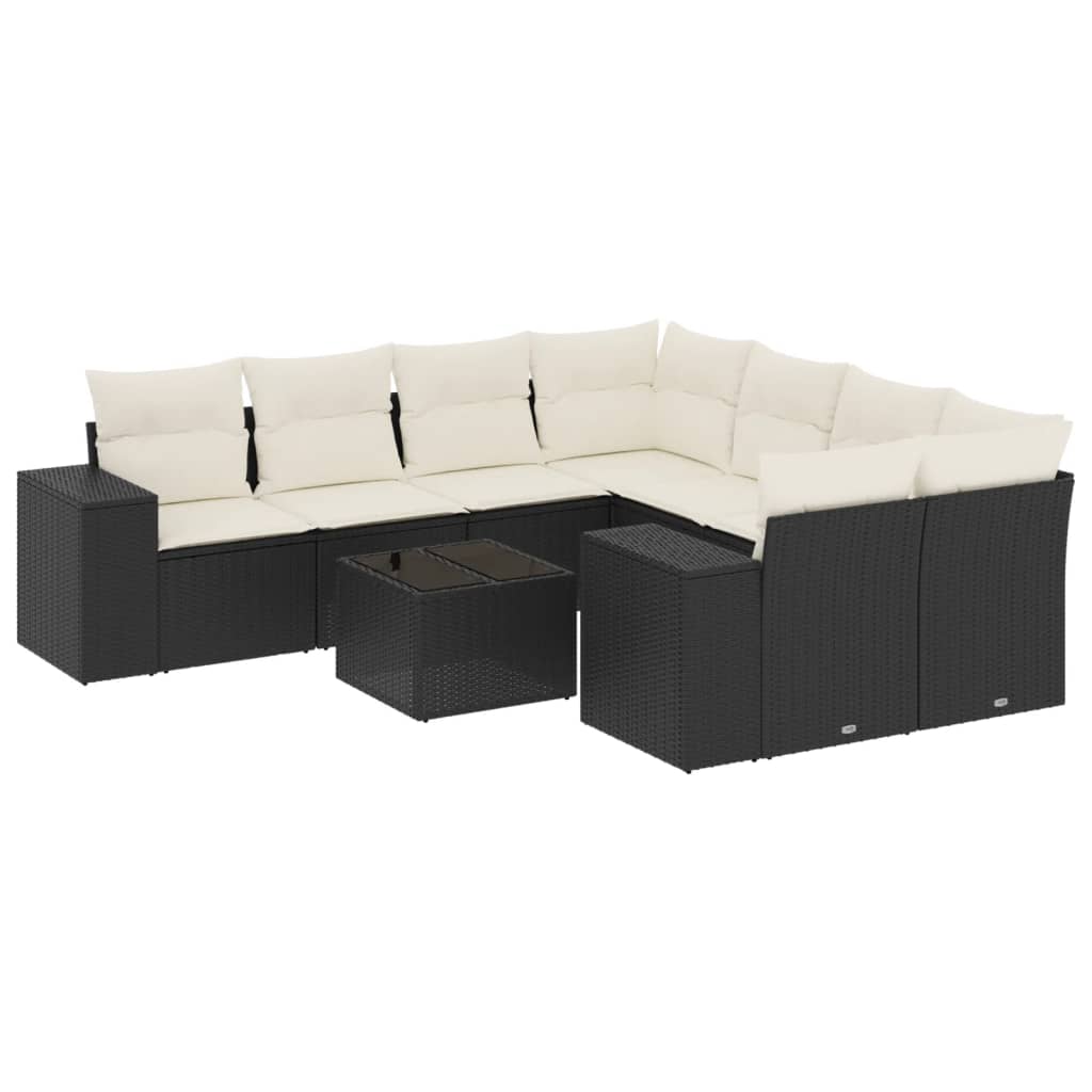 9-delige Loungeset met kussens poly rattan zwart is nu te koop bij PeponiXL, paradijselijk wonen!