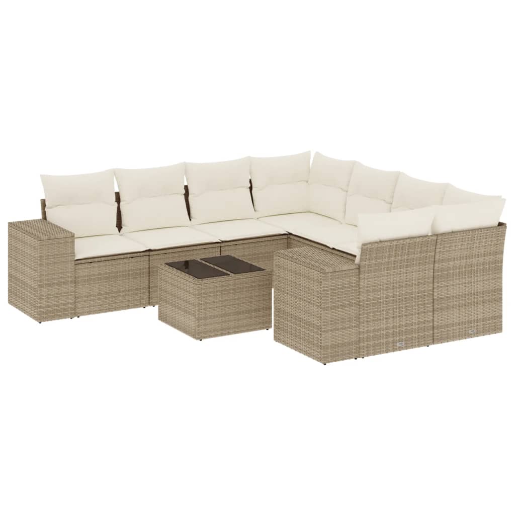 9-delige Loungeset met kussens poly rattan beige is nu te koop bij PeponiXL, paradijselijk wonen!