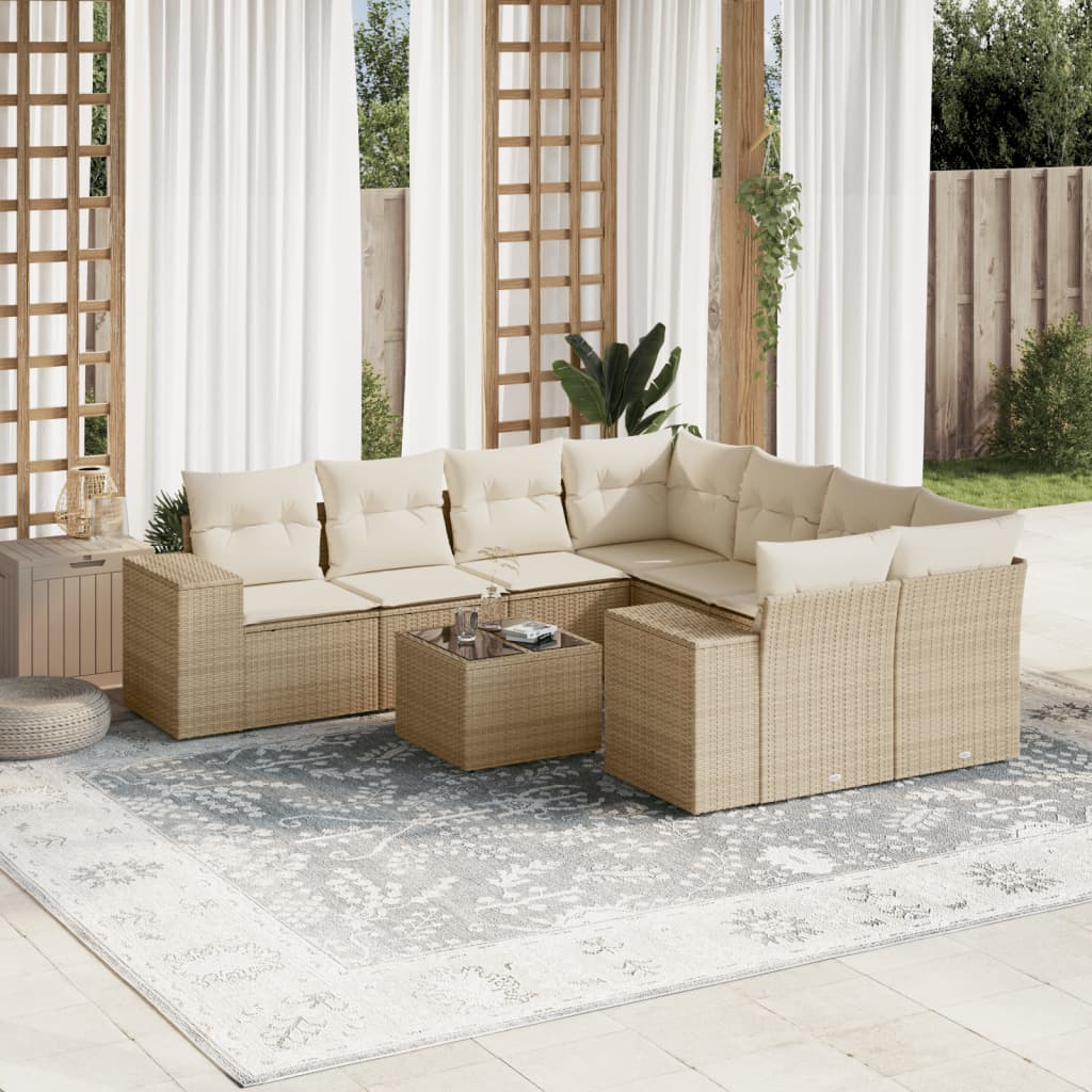 9-delige Loungeset met kussens poly rattan beige is nu te koop bij PeponiXL, paradijselijk wonen!