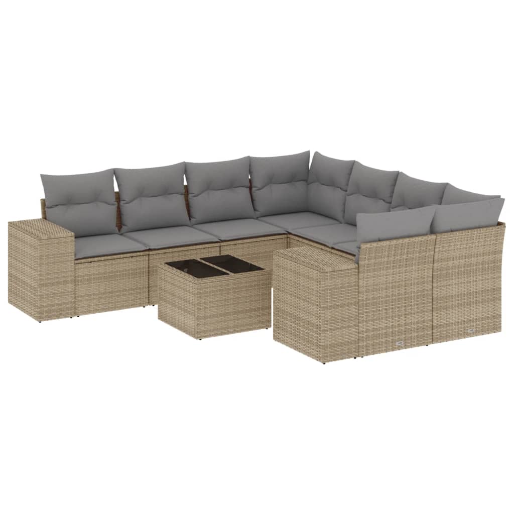 9-delige Loungeset met kussens poly rattan beige is nu te koop bij PeponiXL, paradijselijk wonen!