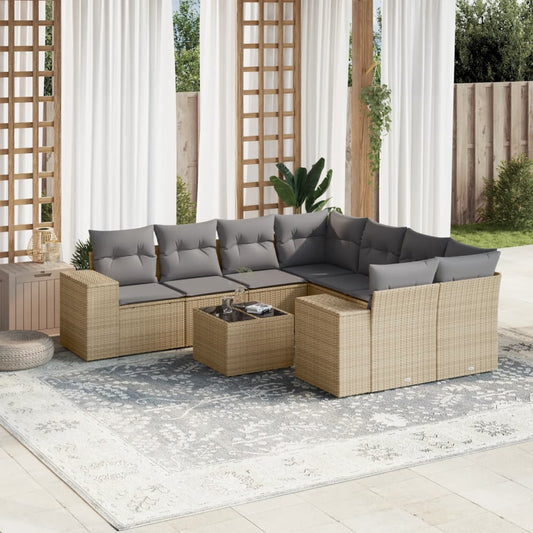 9-delige Loungeset met kussens poly rattan beige is nu te koop bij PeponiXL, paradijselijk wonen!