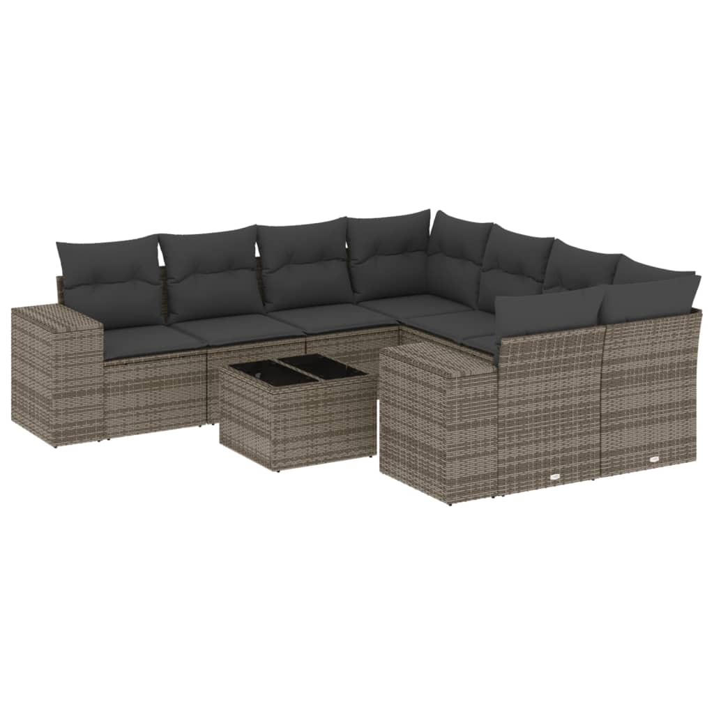 9-delige Loungeset met kussens poly rattan grijs is nu te koop bij PeponiXL, paradijselijk wonen!