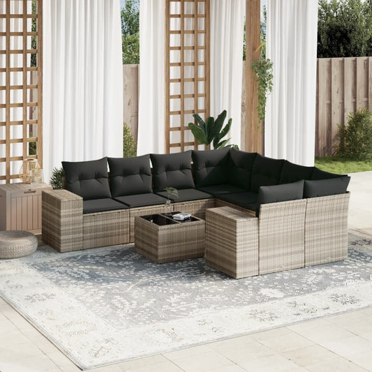 9-delige Loungeset met kussens poly rattan lichtgrijs is nu te koop bij PeponiXL, paradijselijk wonen!