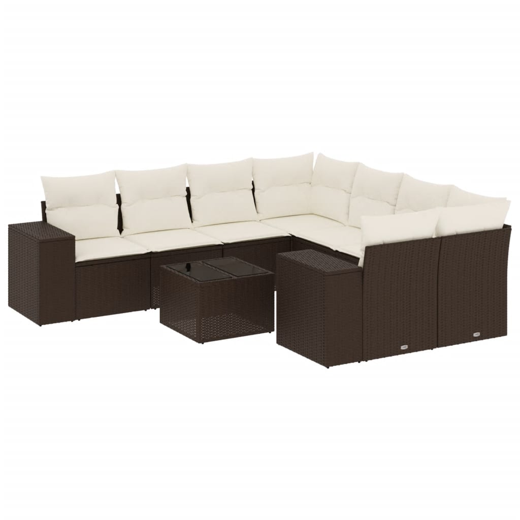 9-delige Loungeset met kussens poly rattan bruin is nu te koop bij PeponiXL, paradijselijk wonen!