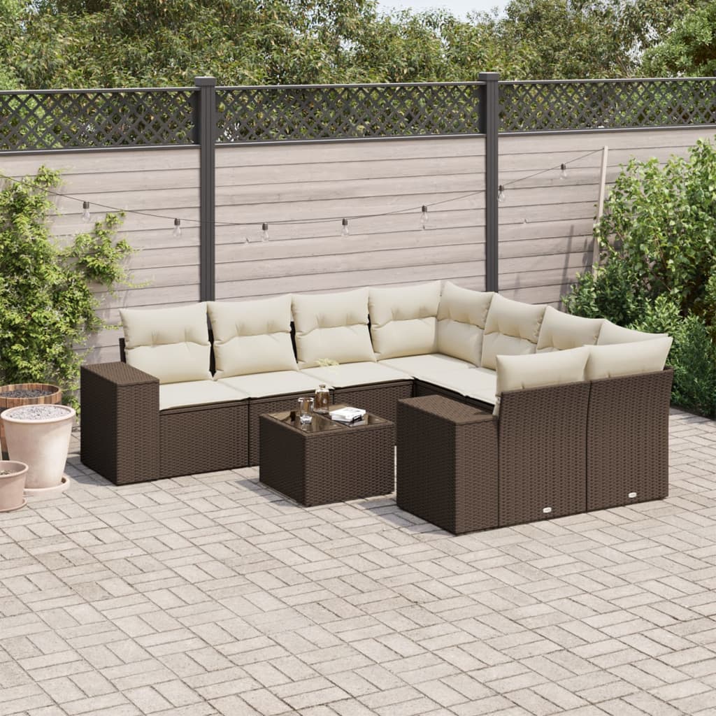9-delige Loungeset met kussens poly rattan bruin is nu te koop bij PeponiXL, paradijselijk wonen!