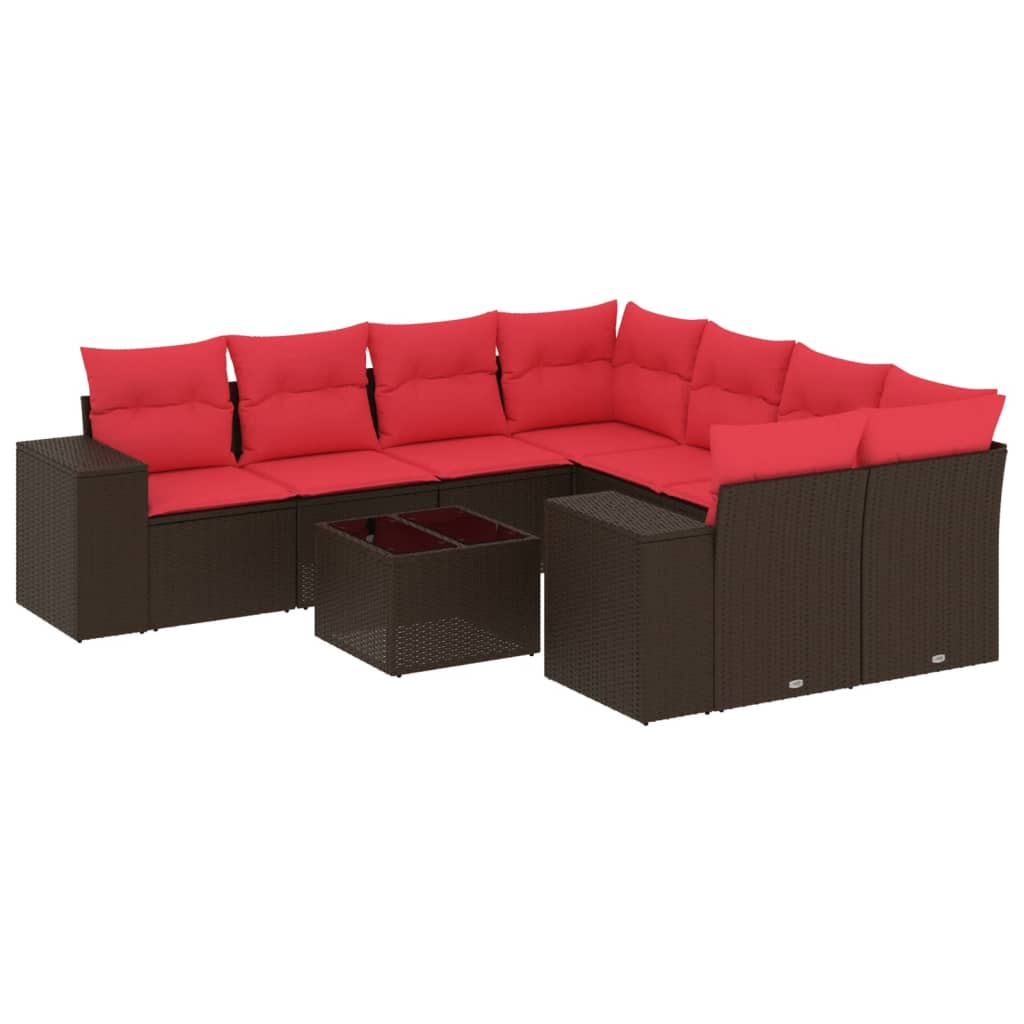 9-delige tuinbankset met kussens, bruin polyrotan is nu te koop bij PeponiXL, paradijselijk wonen!