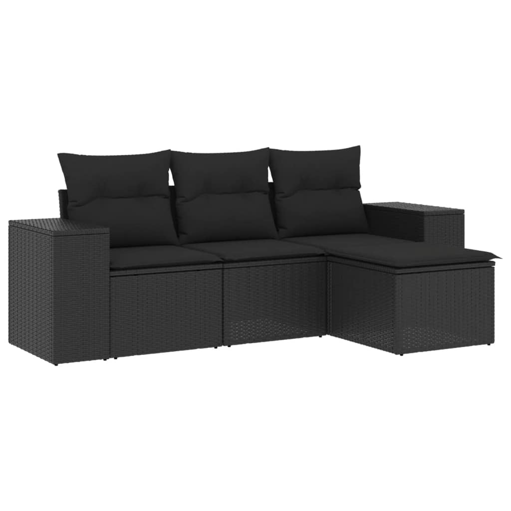 4-delige Loungeset met kussens poly rattan zwart is nu te koop bij PeponiXL, paradijselijk wonen!