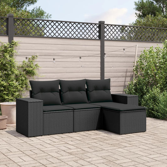 4-delige Loungeset met kussens poly rattan zwart is nu te koop bij PeponiXL, paradijselijk wonen!