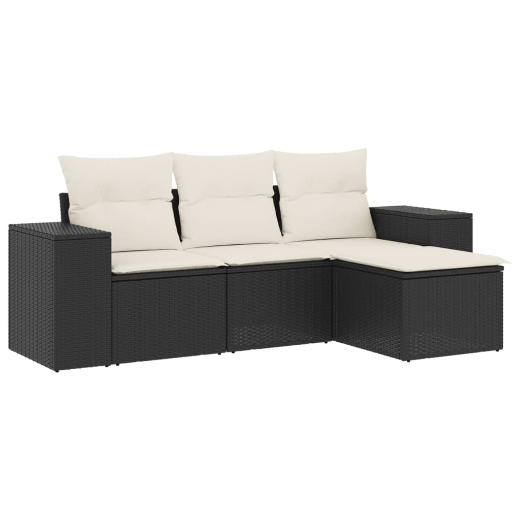 4-delige Loungeset met kussens poly rattan zwart is nu te koop bij PeponiXL, paradijselijk wonen!