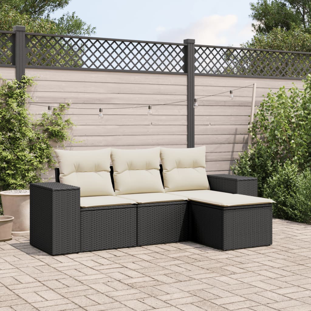 4-delige Loungeset met kussens poly rattan zwart is nu te koop bij PeponiXL, paradijselijk wonen!