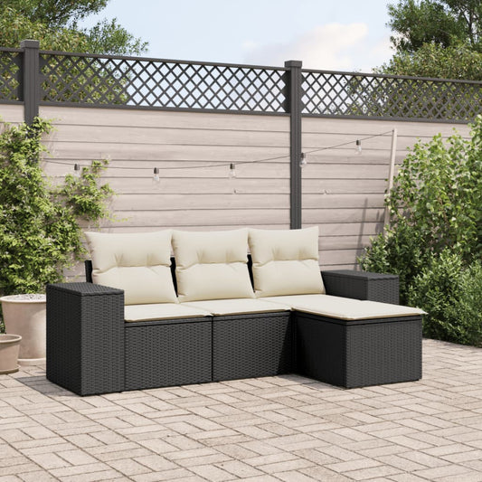 4-delige Loungeset met kussens poly rattan zwart is nu te koop bij PeponiXL, paradijselijk wonen!