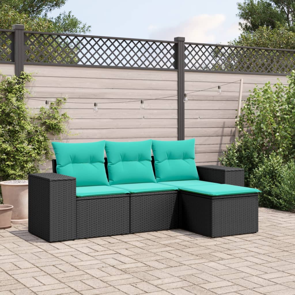 4-delige tuinbankset met kussens, zwart polyrotan is nu te koop bij PeponiXL, paradijselijk wonen!