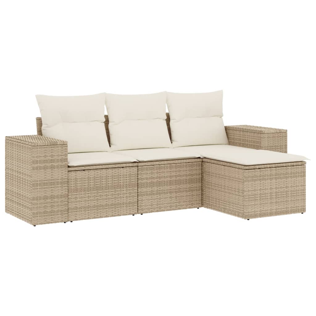 4-delige Loungeset met kussens poly rattan beige is nu te koop bij PeponiXL, paradijselijk wonen!