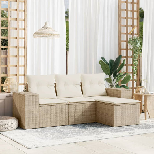 4-delige Loungeset met kussens poly rattan beige is nu te koop bij PeponiXL, paradijselijk wonen!