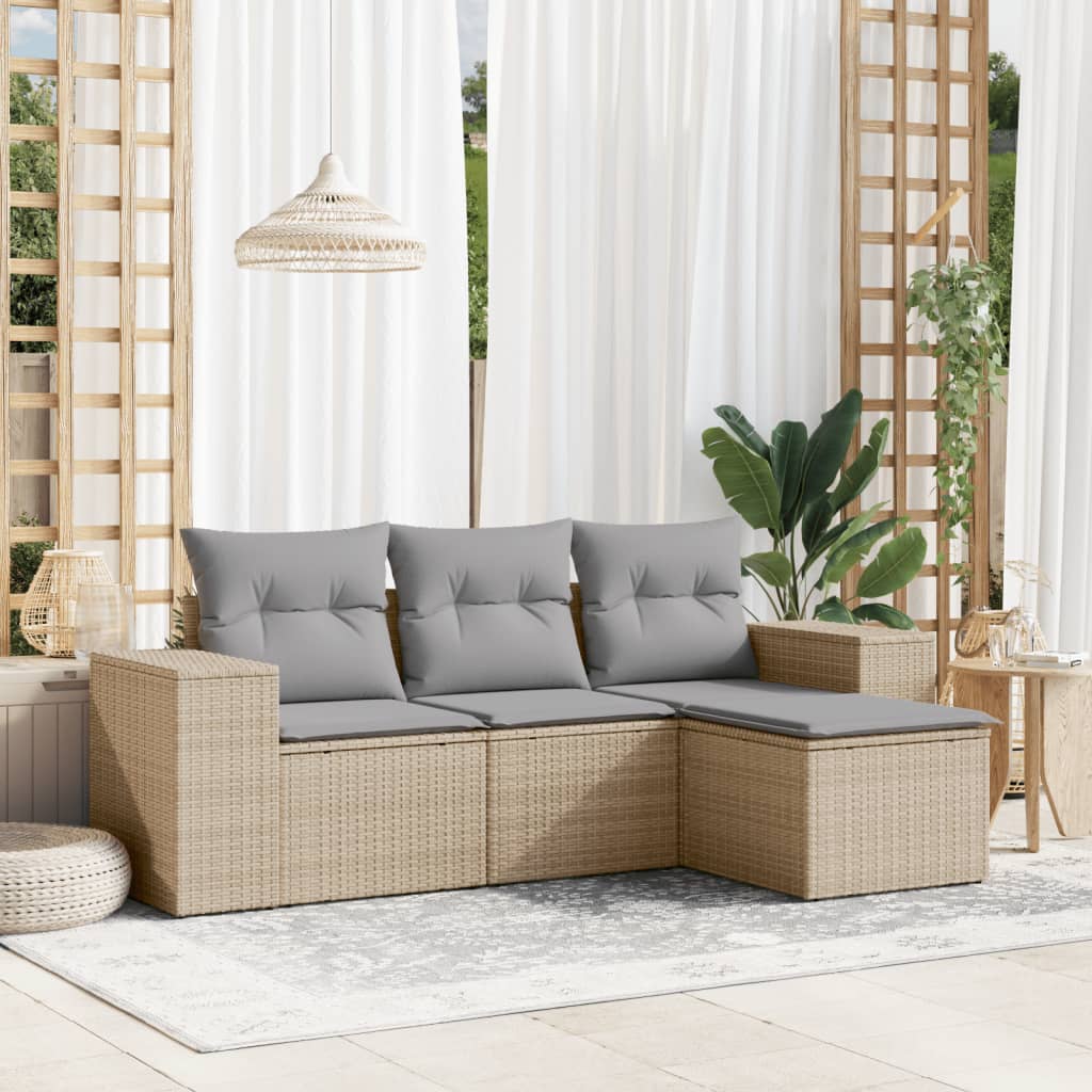 4-delige Loungeset met kussens poly rattan beige is nu te koop bij PeponiXL, paradijselijk wonen!